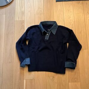 Women's Navy Sweater with Denim Collar